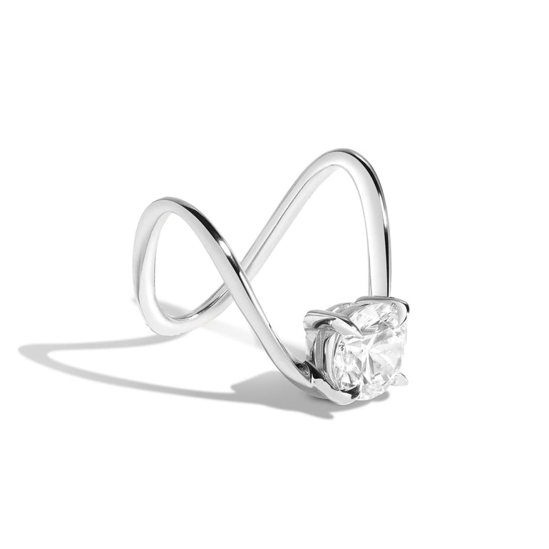 1.50ct Round F/VS1 CVD Diamond Curved Unique Engagement Ring