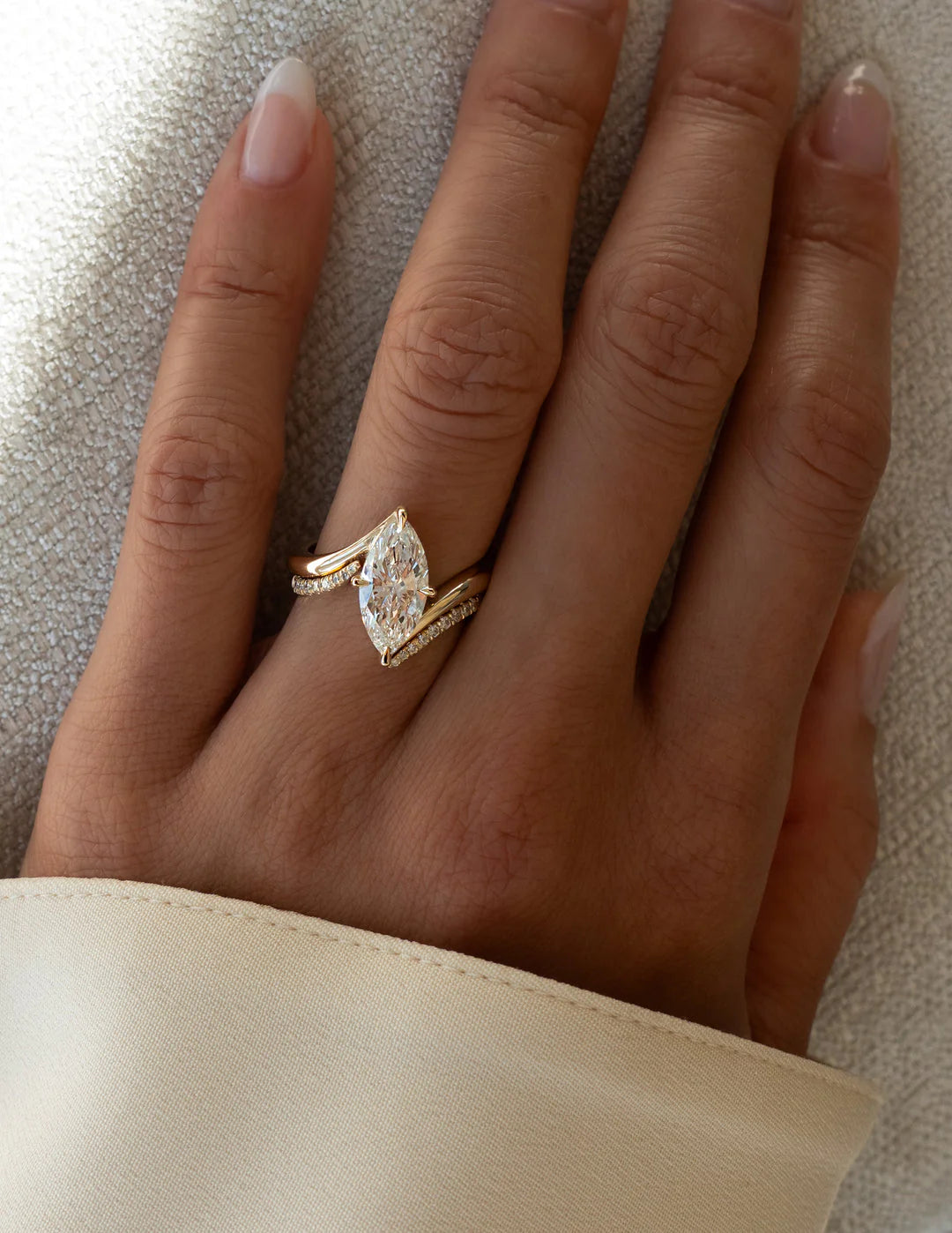 Marquise engagement ring with band