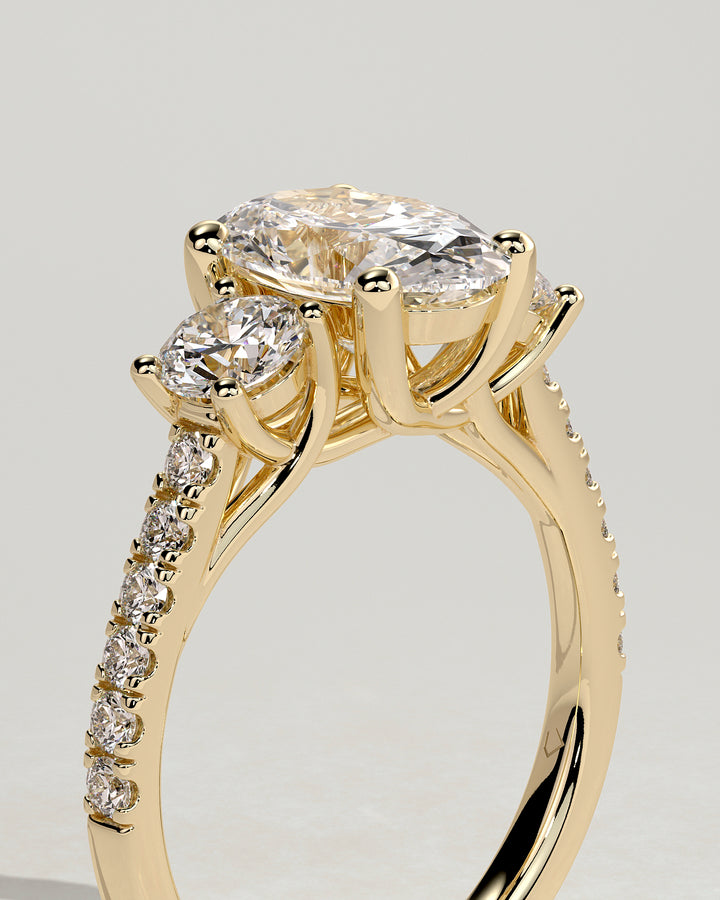 three oval diamonds in a ring