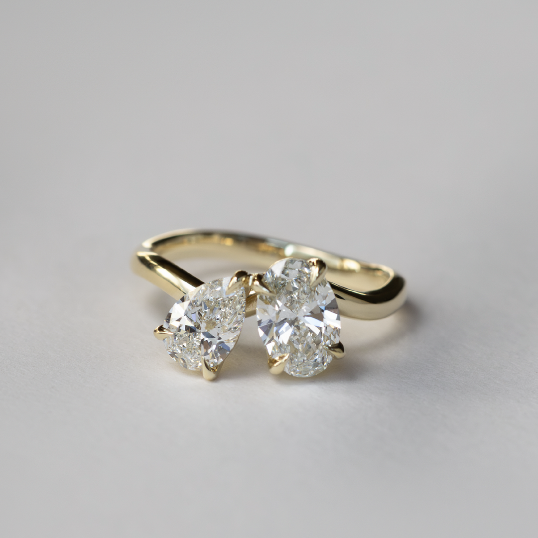 timeless pear oval curved toi et moi engagement ring lab diamond USA