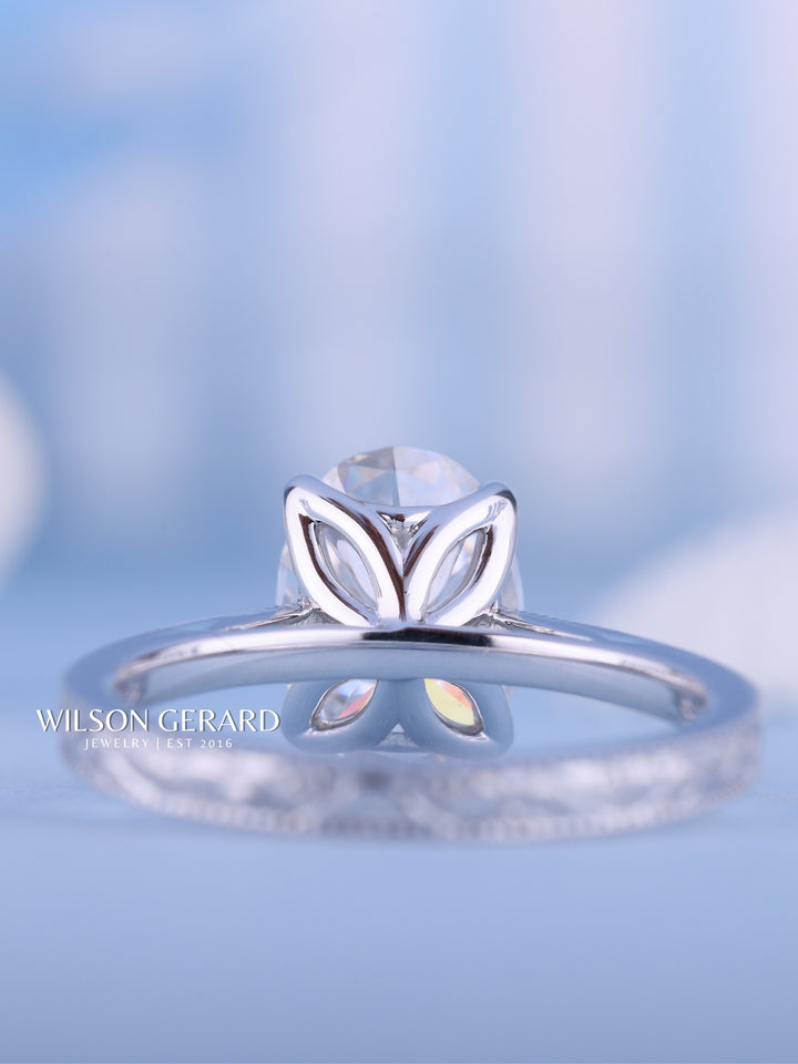 2.0CT Oval E/VS1 Lab Grown Diamond Cathedral Vintage Style Engagement Rings
