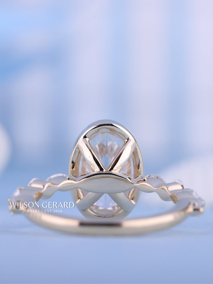 2.0CT Bezel Set Oval E/VS1 Lab Grown Diamond Pave Engagement Ring
