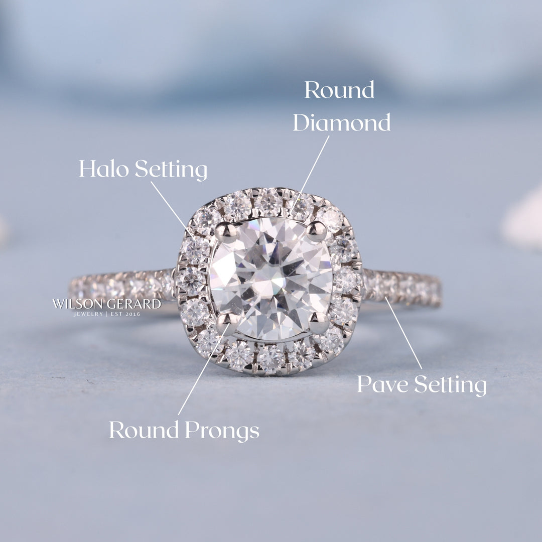1.0CT Round E/VS Lab Grown Diamond Halo Pave Engagement Fashion Rings
