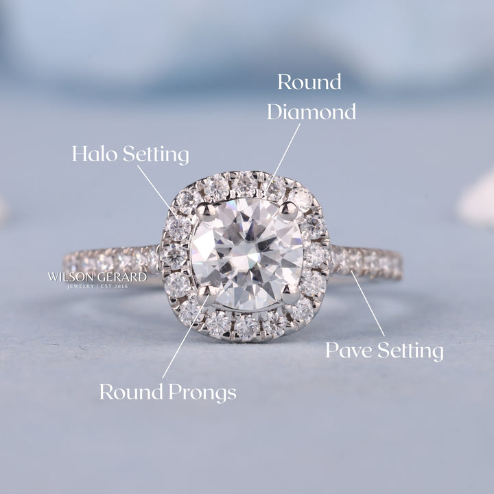 1.0CT Round E/VS Lab Grown Diamond Halo Pave Engagement Fashion Rings
