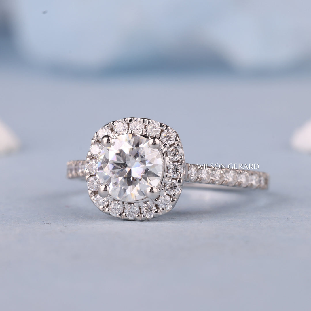 1.0CT Round E/VS Lab Grown Diamond Halo Pave Engagement Fashion Rings