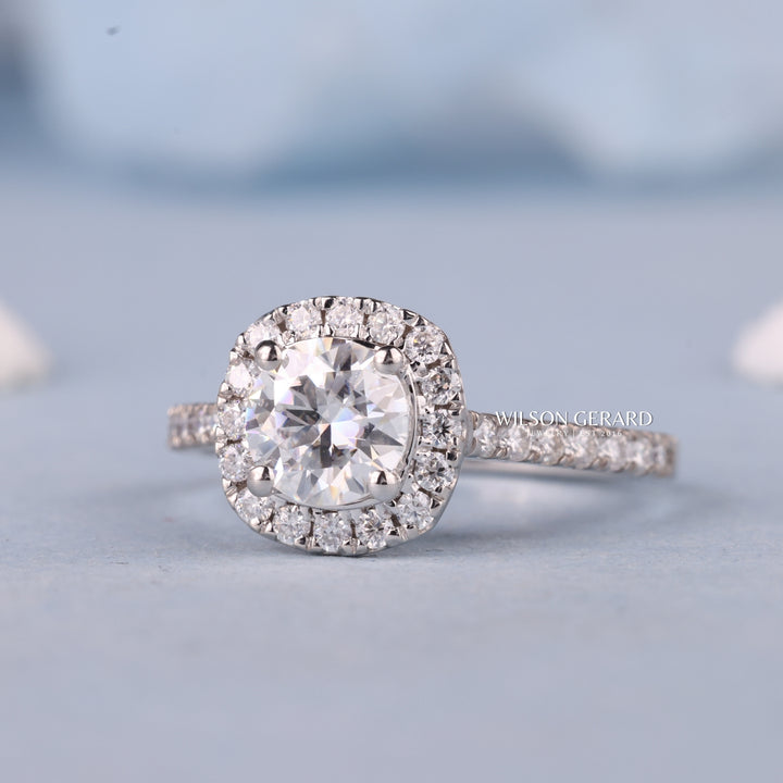 1.0CT Round E/VS Lab Grown Diamond Halo Pave Engagement Fashion Rings