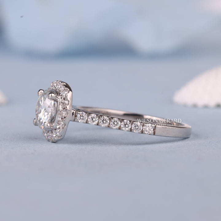 1.0CT Round E/VS Lab Grown Diamond Halo Pave Engagement Fashion Rings