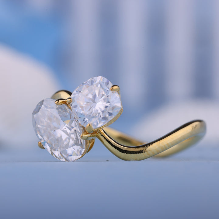 1.0CT Oval & 0.70CT Cushion E/VS1 Lab Grown Diamond Toi Et Moi Engagement Ring