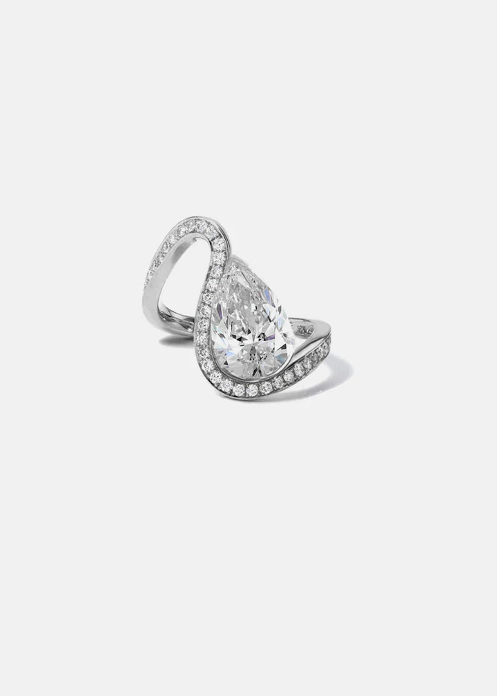 2.0CT Pear E/VS CVD Diamond Channel Pave Curved Engagement Unique Diamond Rings With Matching Band