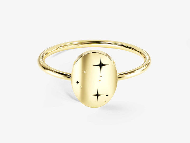14k Solid Gold Zodiac Signet Ring For Women